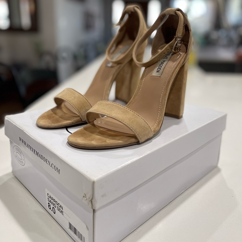 All suede, tan, Steve Madden heels